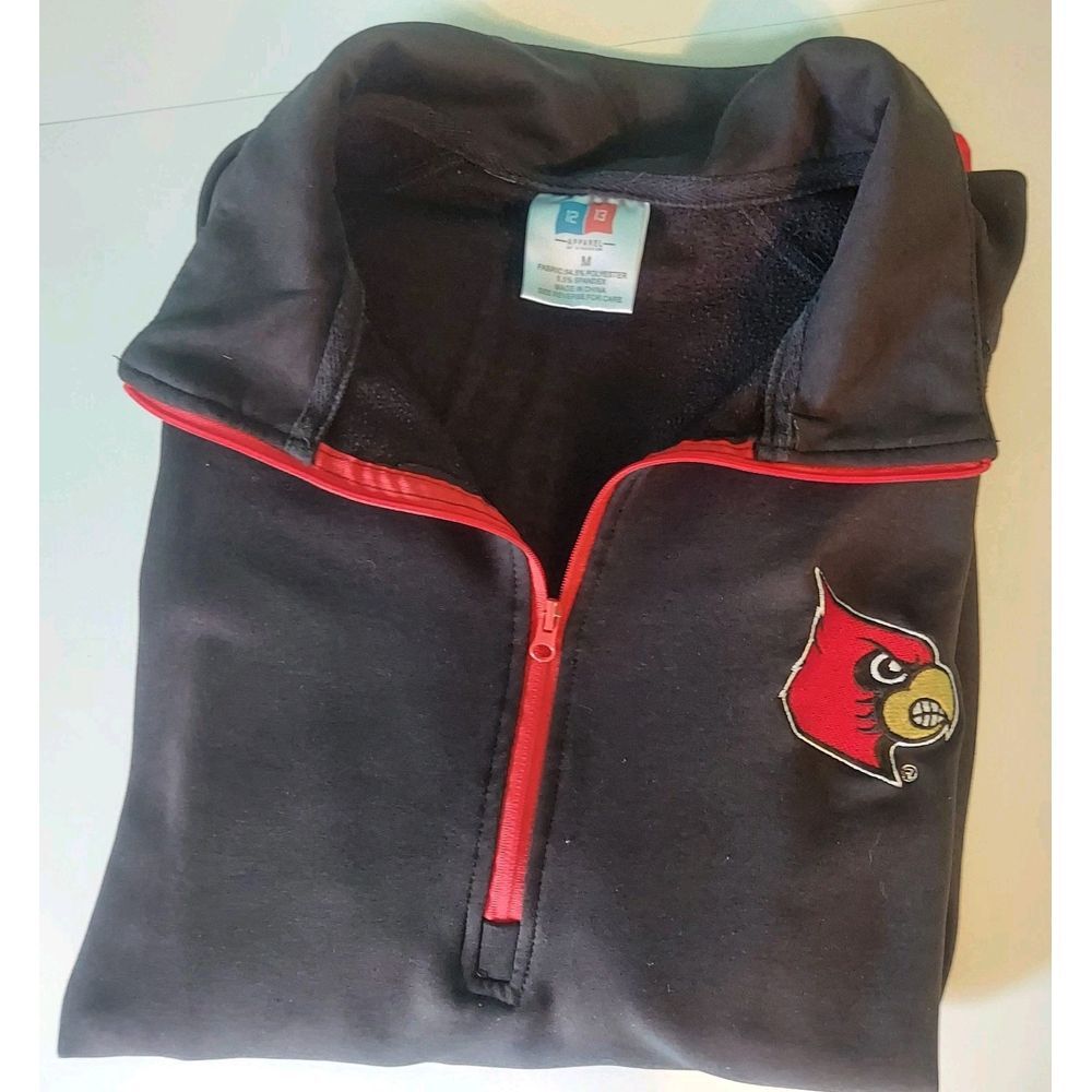 U Of L 1/4 Zip Mens Pullover Sweatshirt Fleece Lined M Black/red With Logo
